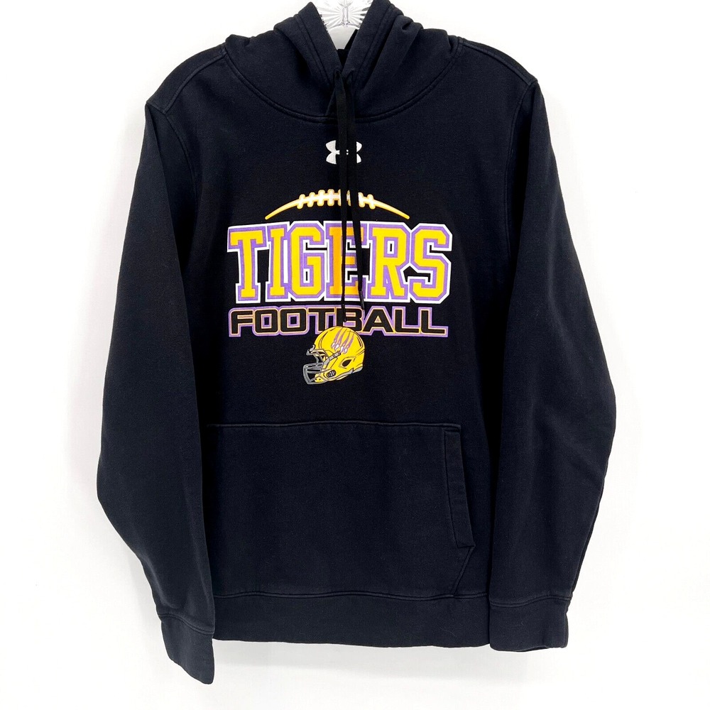 UNDER ARMOUR Coldgear Adult Size S Black Loose-Fit LSU TIGERS FOOTBALL Hoodie